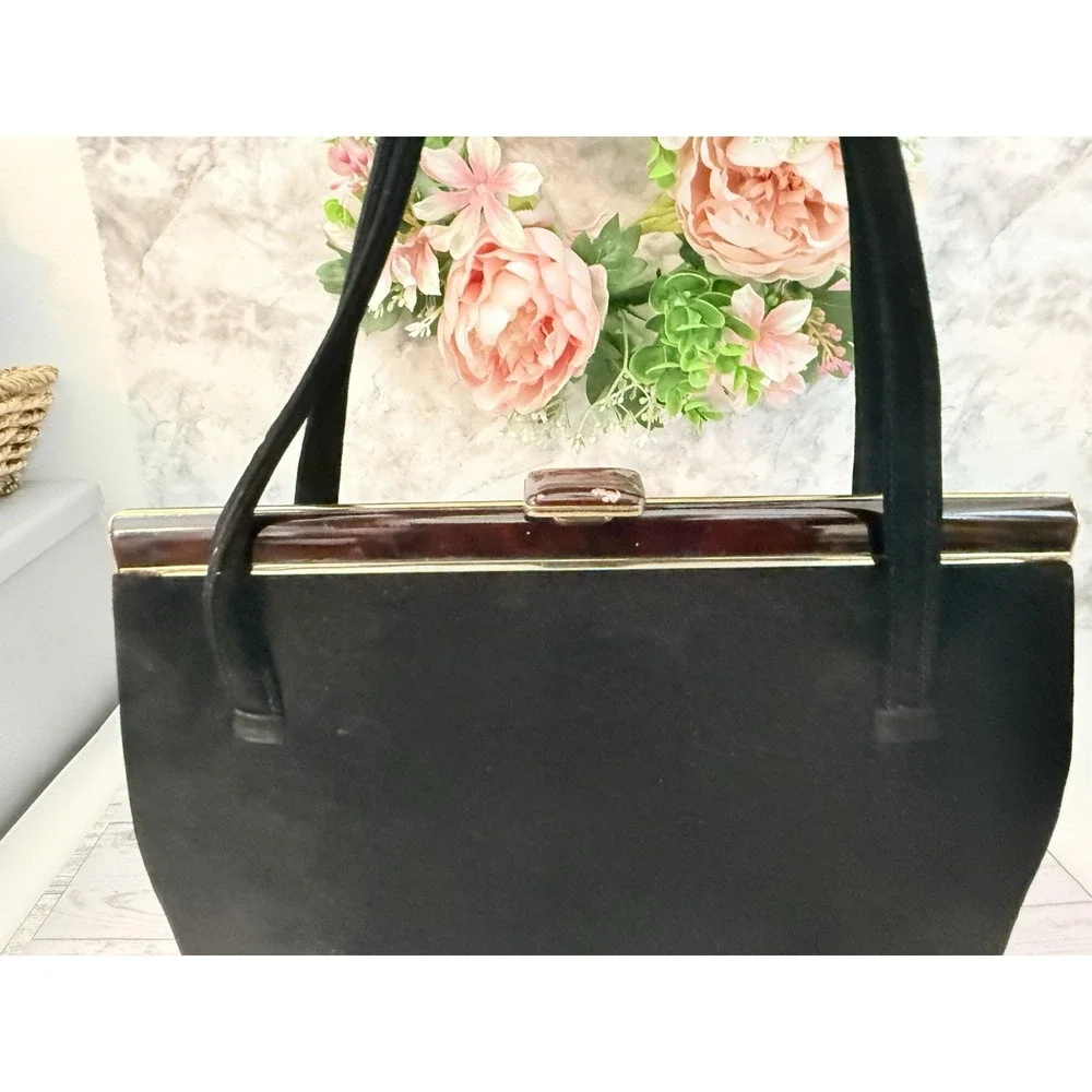 Koret Vintage Black Suede Evening Handbag W Chained Coin Purse & Mirror w Pouch
